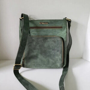 Estalon Womans Dark Green  Leather Crossbody Bag.